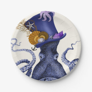 Prato De Papel Octopus com chapéu náutico