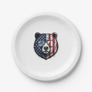 Prato De Papel Óculos de Sol do Urso Patriota Camisa Vector Vinta