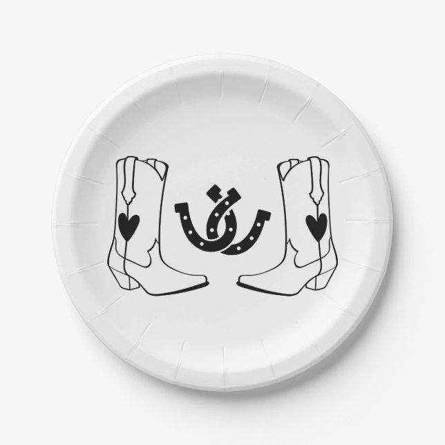 Prato De Papel Oeste do País Casamento Russo Cowboy Negro (Frente)