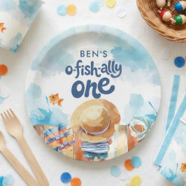 Prato De Papel Ofishally One Fishing Boy 1st Birthday 