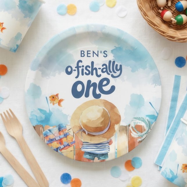 Prato De Papel Ofishally One Fishing Boy 1st Birthday  (Criador carregado)