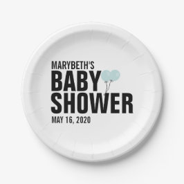 Prato De Papel Oh Baby Blue Balloon Chá de fraldas Placa