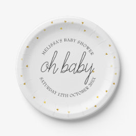 Prato De Papel Oh Baby Chic Script Coração Dourado Chás de Bebê