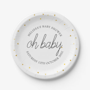 Prato De Papel Oh Baby Chic Script Coração Dourado Chás de Bebê