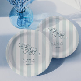 Prato De Papel Oh Baby Elegante Script e Listras Baby Shower