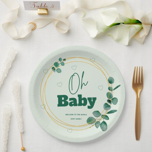 Prato De Papel Oh Baby Folhas de Eucalipto  Chá de Bebê (Casamento)