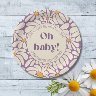 Prato De Papel Oh Baby Groovy Retro Daisies Flores