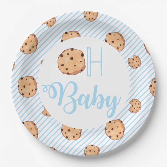 Prato De Papel Oh Baby Leite e Biscoitos azul Chà de Bebè (Frente)