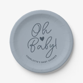 Prato De Papel Oh Baby Modern Dusty Blue Boy Personalizado