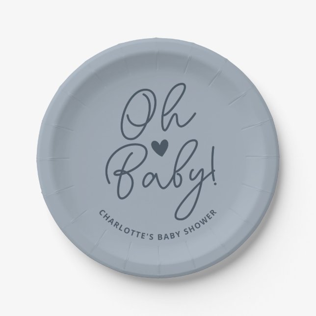 Prato De Papel Oh Baby Modern Dusty Blue Boy Personalizado (Frente)