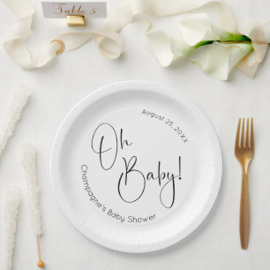 Prato De Papel Oh Baby Modern Script Chá de fraldas