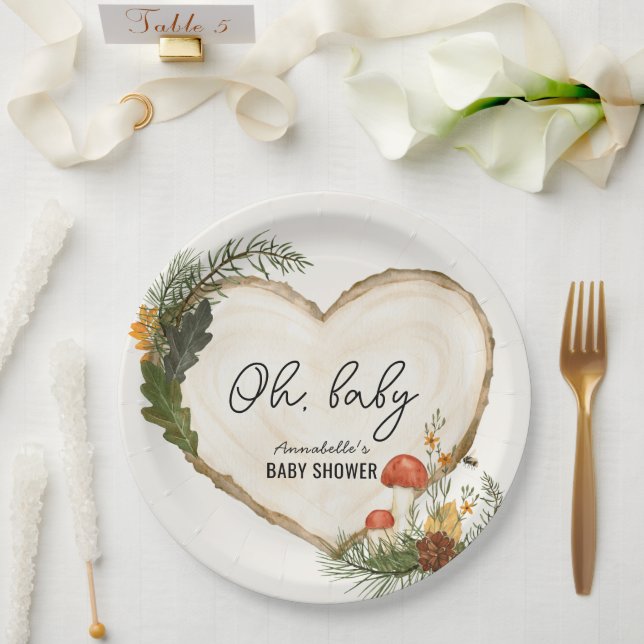 Prato De Papel Oh Baby Wood Slice Mushroom Fall Baby Shower (Casamento)