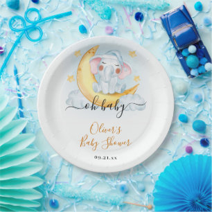 Prato De Papel Oh Bebê Elefante Fofo aquarela Chá de Bebê 