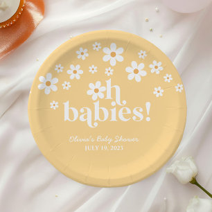 Prato De Papel Oh Bebês boho Daisy amarelo gêmeos Baby Shower