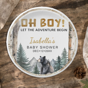 Prato De Papel Oh Boy Adventure Begin Chá de fraldas de Urso da