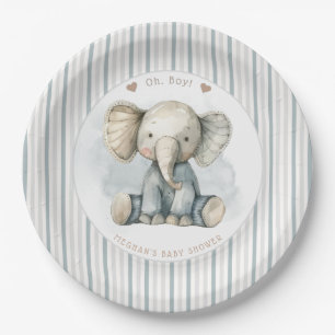 Prato De Papel Oh Boy Elephant Blue Arch Chá de fraldas