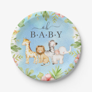 Prato De Papel Oh Chá de fraldas de Selva de Bebê Placa de 7"