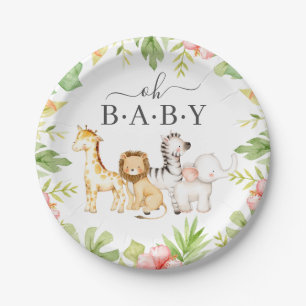 Prato De Papel Oh Chá de fraldas de Selva de Bebê Placa de 7"