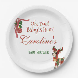 Prato De Papel Oh, Deer! Baby’s Here! – Christmas Baby Shower