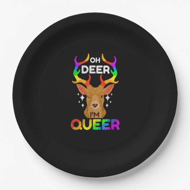Prato De Papel Oh Deer Queer Funny LGBTQ Pride Awareness  (Frente)