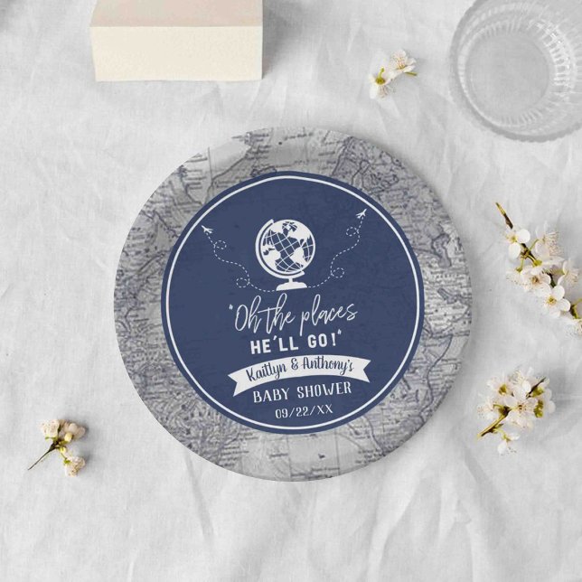 Prato De Papel "Oh, Os Lugares Que Ele Vai!" Chá de fraldas de Ma (Criador carregado)