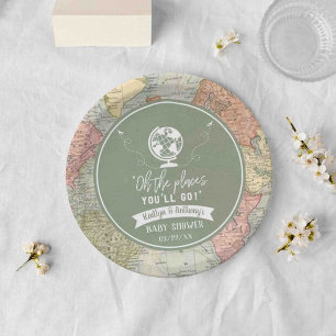 Prato De Papel "Oh, os lugares que você vai!" Chá de fraldas de