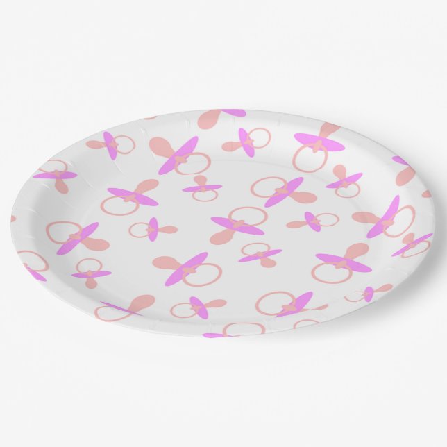 Prato De Papel Oh Pacifiers do rosa de bebê (Inclinado)