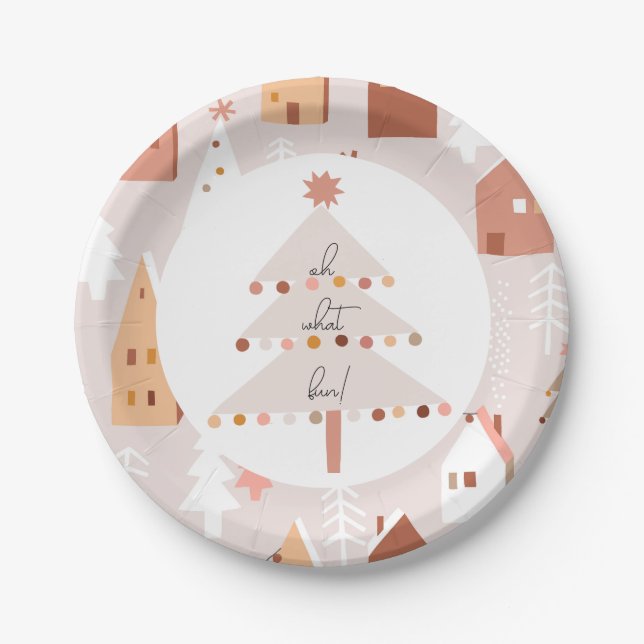 Prato De Papel Oh Que Diversão Boho Natal Aniversário (Frente)