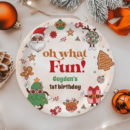Prato De Papel Oh Que Divertido Retrô Natal Primeiro Aniversário