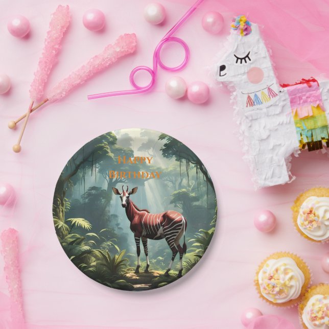 Prato De Papel Okapi Na Floresta Tropical (Zebra Giraffe) (Festa)