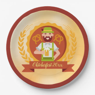 Prato De Papel Oktoberfest Man in Alpine Hat com Cerveja