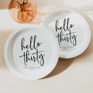 Prato De Papel Olá, 30, Partido aniversário de 30 anos Minimalist
