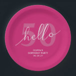Prato De Papel Olá 50 | Bold Hot Pink 50th Birthday Personalizado<br><div class="desc">Olá 50 | Placas de papel personalizadas,  cor-de-rosa-quente,  cor-de-rosa-quente,  com 50.a Festa de aniversário.</div>