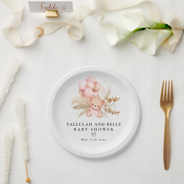 Prato De Papel Olá Bebê Boho Urso Chuveiro (Casamento)