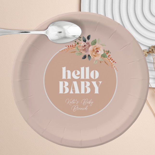 Prato De Papel Olá, Bebê, Chá de fraldas Boho (Criador carregado)