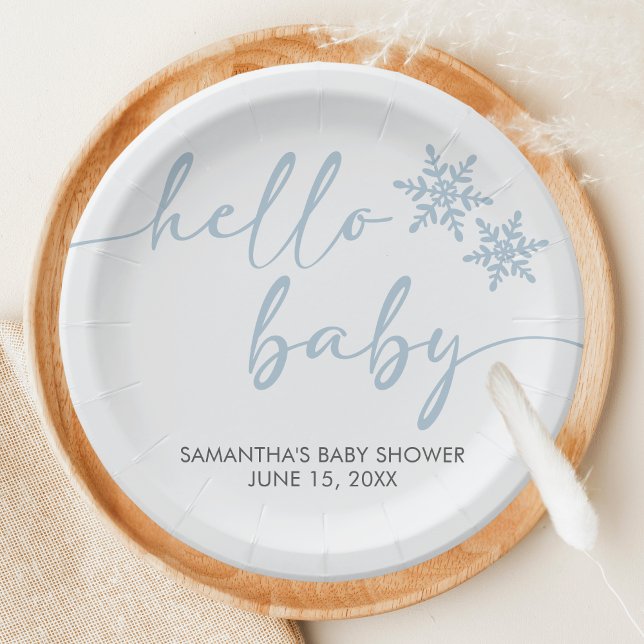 Prato De Papel Olá Chá de Bebê (Winter Baby Shower Paper Plate)
