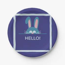Prato De Papel Olá, Coelhinho da Páscoa azul