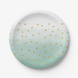 Prato De Papel Olá, Dourada Mint Confetti Ombre