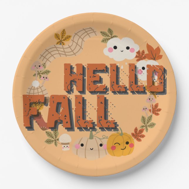 Prato De Papel Olá, Fall Cut Nature O Outono Deixa Pumpkins (Frente)