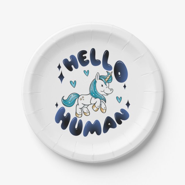 Prato De Papel Olá humano Lindo Unicórnio (Frente)