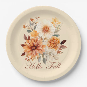 Prato De Papel Olá outono Castanheiras de aquarela folhas outono