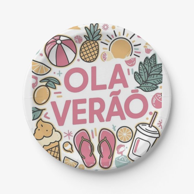 Prato De Papel Olá Verão/Hello summer  (Frente)