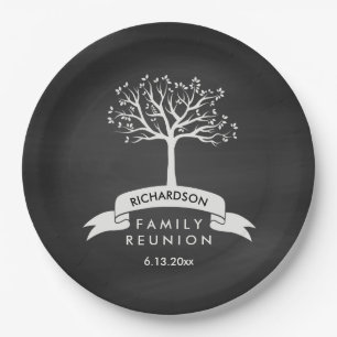 Prato De Papel Olhar do quadro com reunião de família da árvor