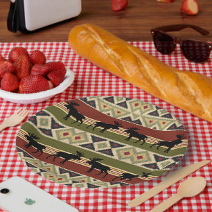 Prato De Papel Olhar Étnico Green Red Ivory Ochre