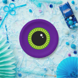 Prato De Papel Olho Verde Engraçado e Monstro Roxo