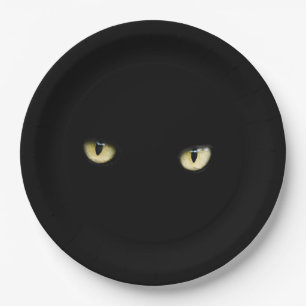 Prato De Papel Olhos de Gato Preto Halloween