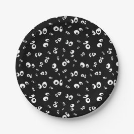 Prato De Papel Olhos Googly no escuro preto e branco Halloween