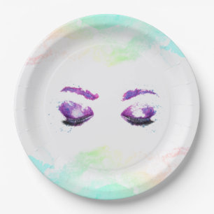 Prato De Papel Olhos Roxos Glamorosos e Brows Watercolor 