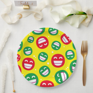 Prato De Papel Olhos Sorridentes Emojis Vermelho Verde Amarelo