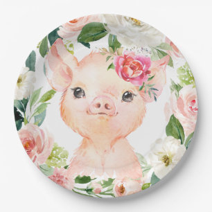 Prato De Papel Olivia Pigsley Pig 9" Placa de Sobremesa - Chá de 